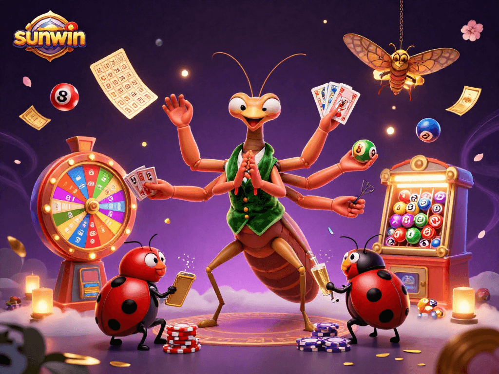 Engage with sunwin's thrilling lottery and gaming experience amidst a dynamic 3D casino scene.