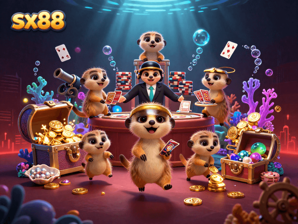 SX88 meerkats manage a vibrant casino operation while sneaking chips and winning big!