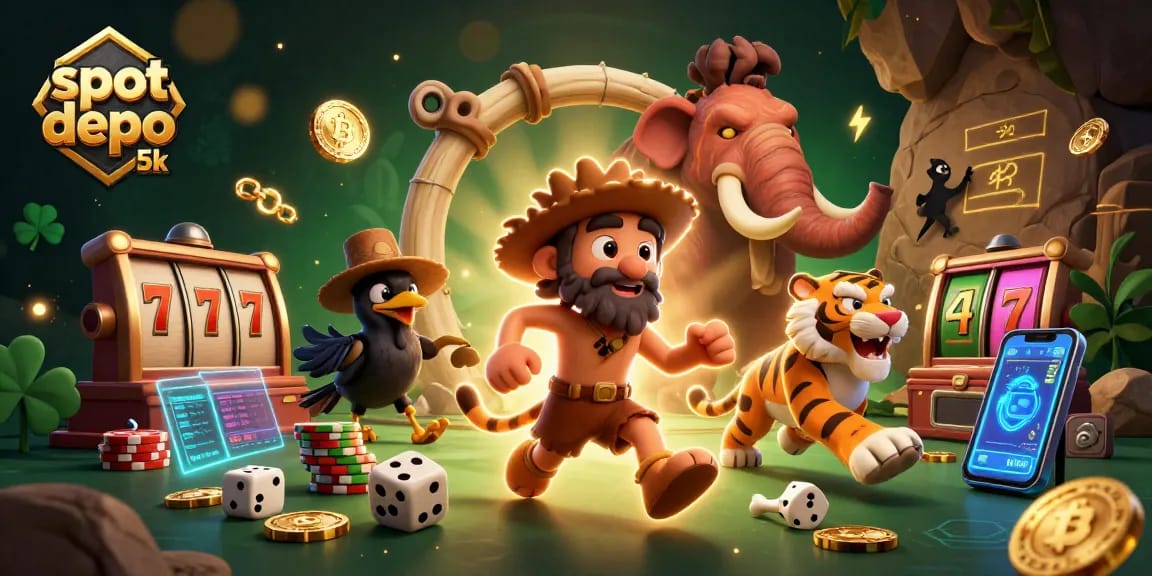 Experience thrilling gameplay with slot depo 5k, featuring dynamic characters and vibrant casino elements.