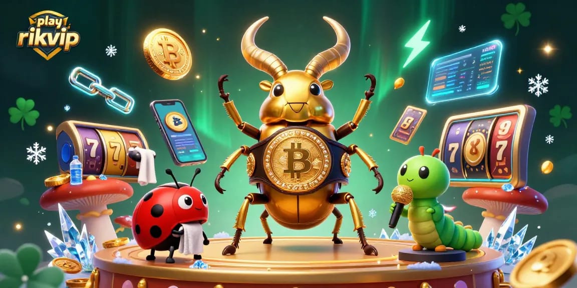 Engage in thrilling gameplay with play rikvip and the vibrant casino scene featuring a giant golden stag beetle.