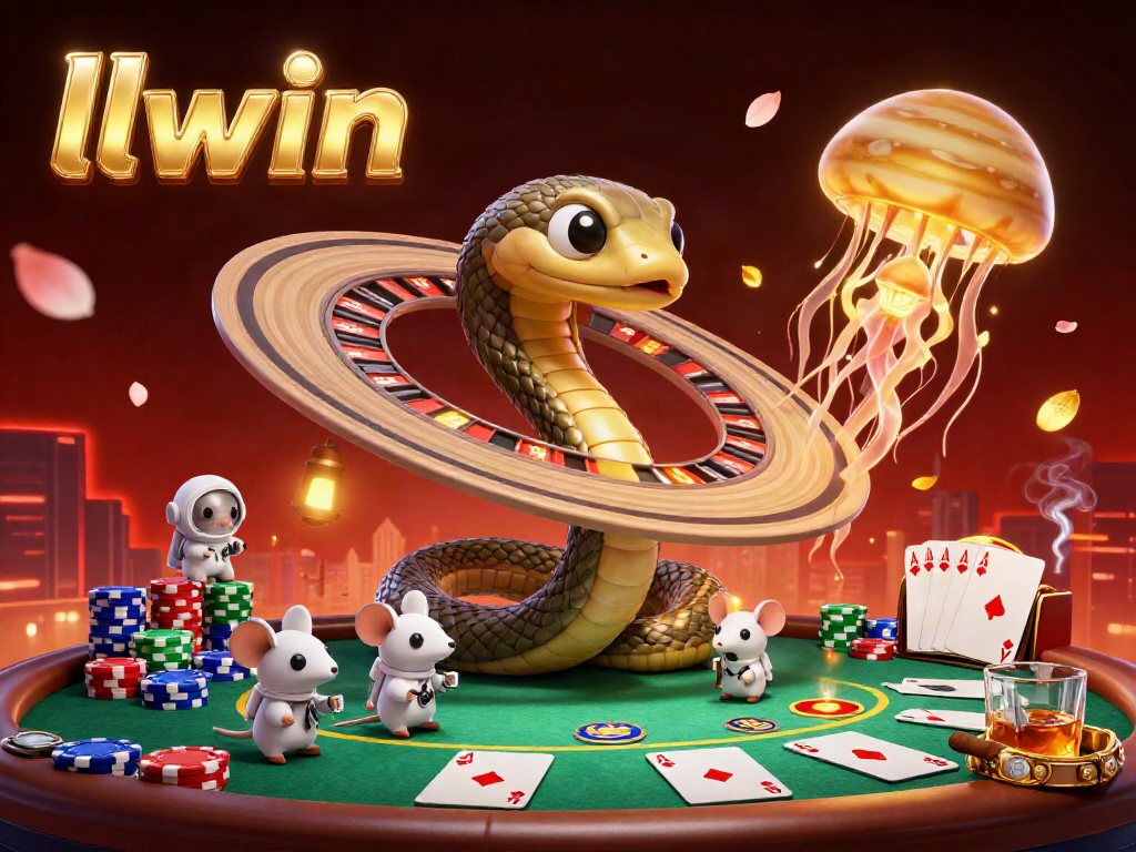 Gamble with llwin at a cosmic casino featuring a Saturn snake roulette wheel and astronaut mice betting.