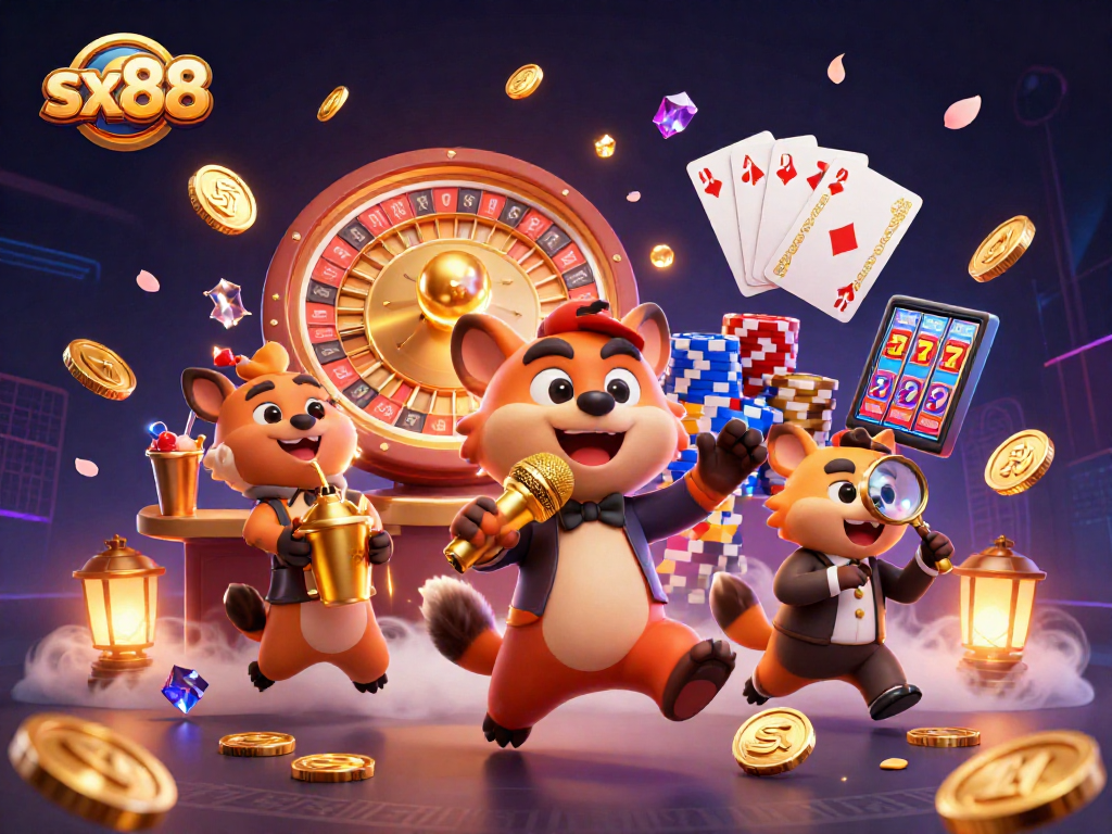 Experience the vibrant energy of sx88 with cartoon hyenas in a lively casino scene.