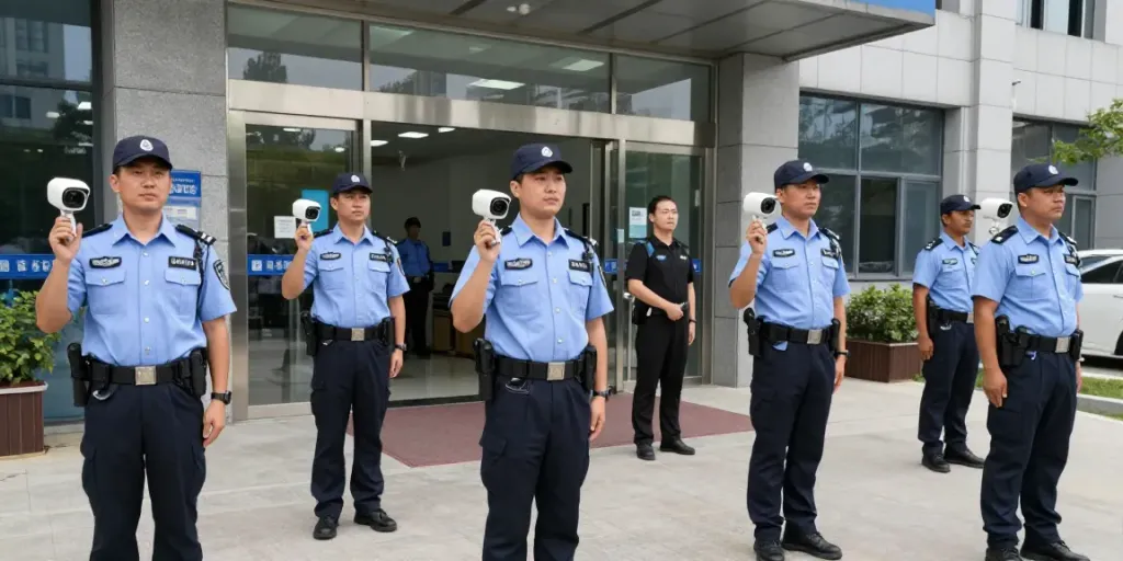 Security Guards providing trusted protection at a local corporate building entrance.