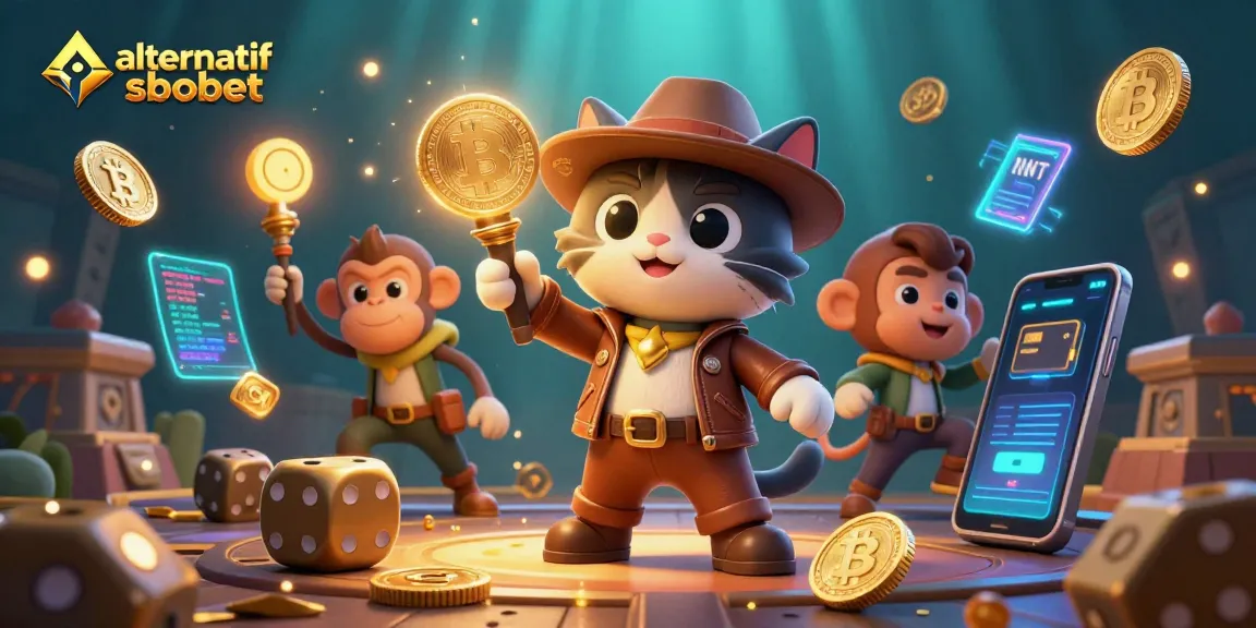 Place your bets with alternatif sbobet, showcasing excitement in a vibrant casino-themed illustration.