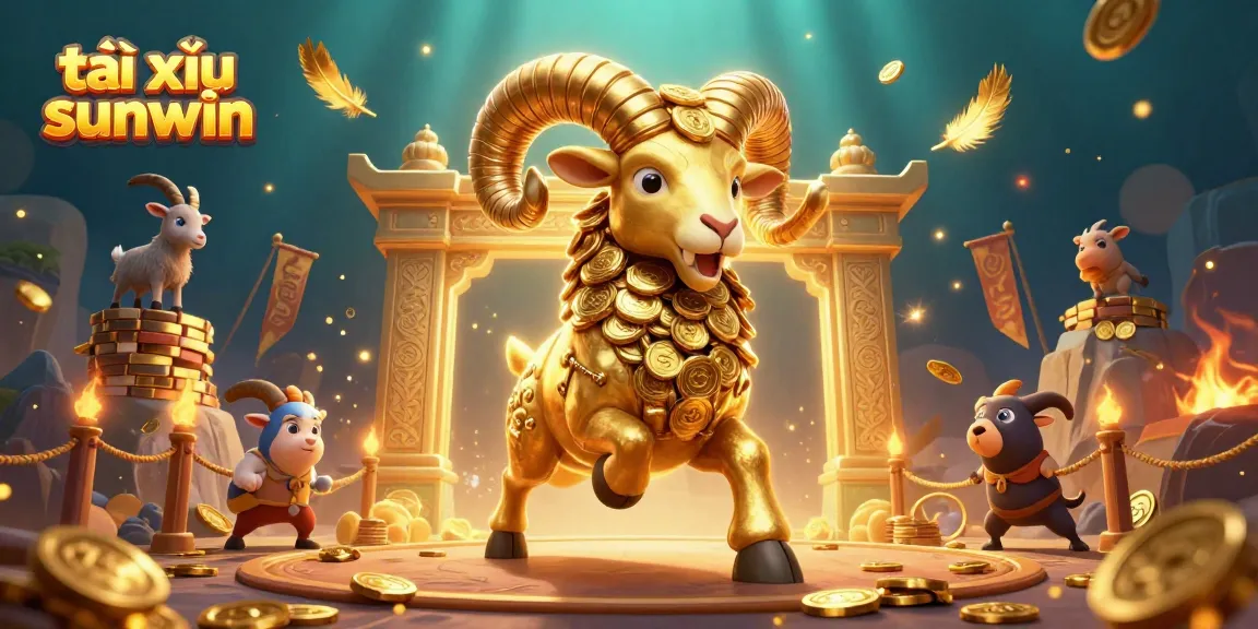 Win big with tài xỉu sunwin featuring golden ram charging through a casino battle scene.