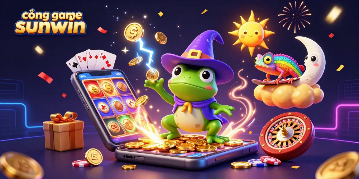 Experience the thrill of cổng game sunwin with a vibrant, dynamic casino-themed illustration showcasing exciting game elements.